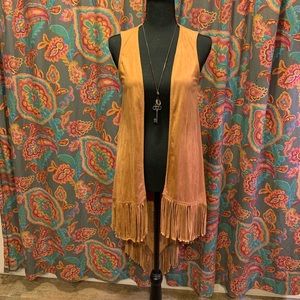 Long Velvet material Vest with fringe